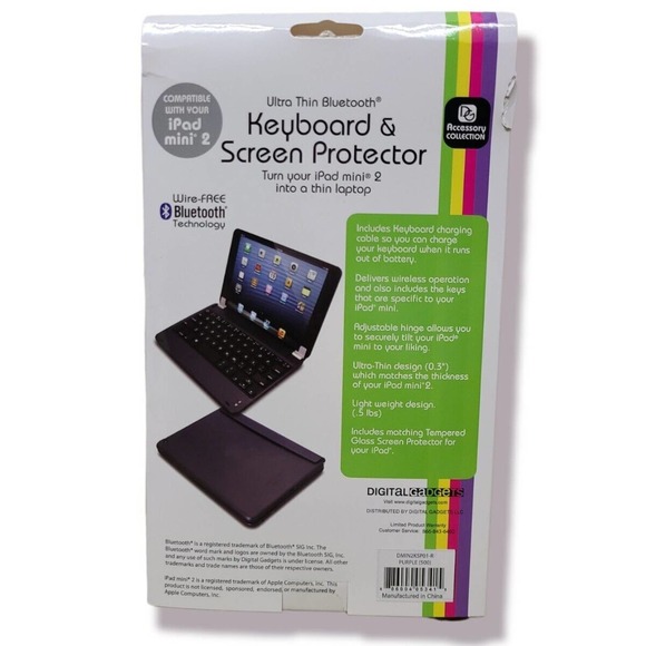 Ultra Thin Bluetooth iPad Mini 2 Keyboard and Screen Protector PURPLE *NEW* - Picture 2 of 2